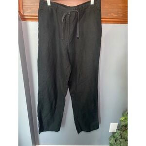 LL Bean Womens 14 Black 100% Linen Classic Fit Drawstring Straight Leg Pants